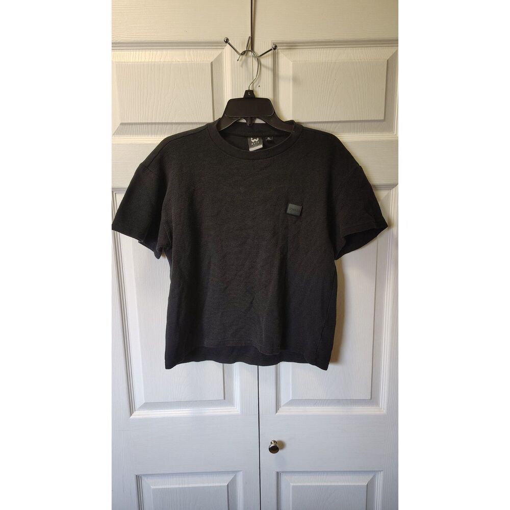 WXYZ Black Textured Knit Boxy Crewneck T-Shirt XL